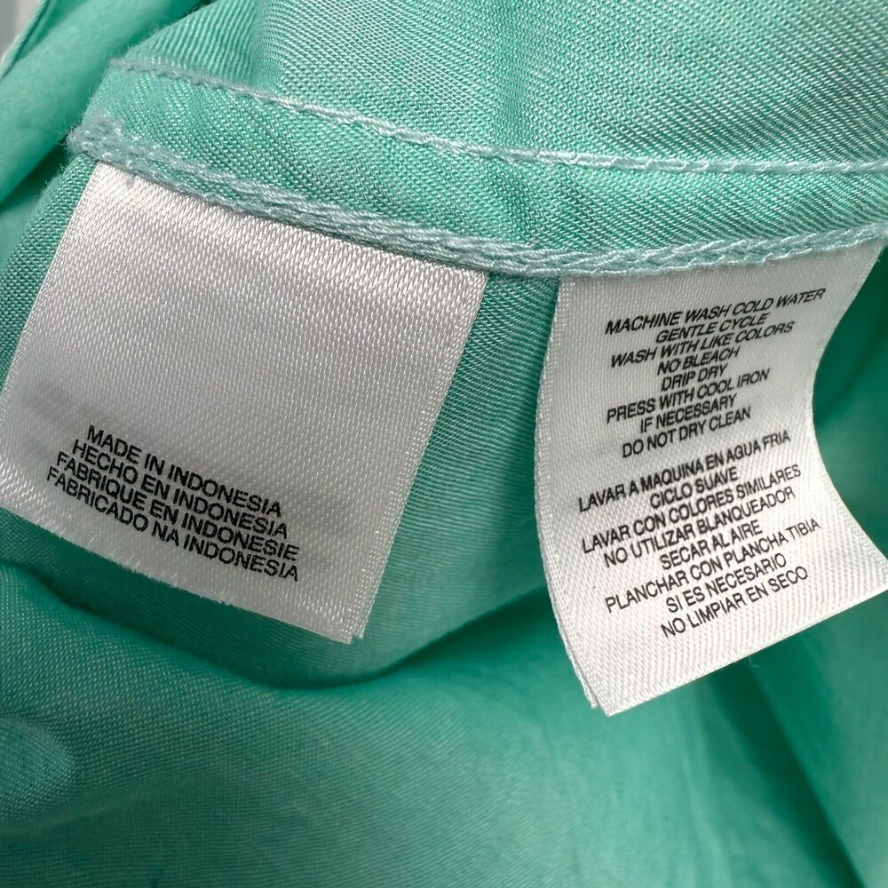 Jones New York Shirt Womens XL Turquoise Button Up Roll Tab Sleeve Cotton Top - Picture 4 of 7